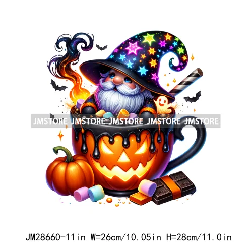 Fun Halloween Cocoa Coffee Drink Gnomes Logos Pumpkin Spice Latte Brew Iron On DTF Transfer Stickers Ready To Press For Clothes