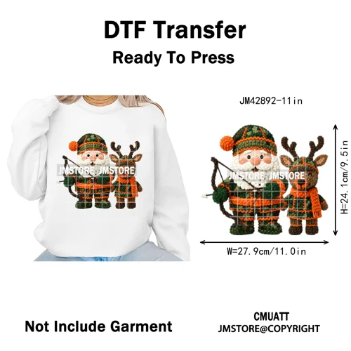 Preppy Faux Yarn Santa Tree Reindeer Cow Christmas Season Iron on DTF Washable Transfers Stickers Ready to Press for Clothing