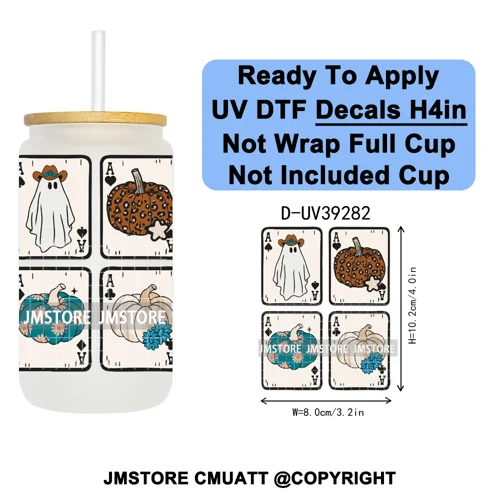Retro Spooky Season Halloween Ghost Boo Gift UV DTF Transfer Stickers Decals Ready To Apply Waterproof For 16OZ Libbey Glass Can