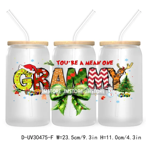 Merry And Bright Santa Baby New Year 16OZ UV Cup Wrap DTF Transfer Stickers For Libbey Glass Cups Tumbler Family Christmas Mommy