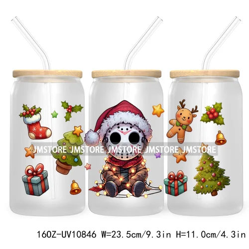 Christmas Movie Killer UV DTF Cup Wrap For Libbey Glass Can Transfer Stickers Waterproof Custom Labels Scary Horror Friends