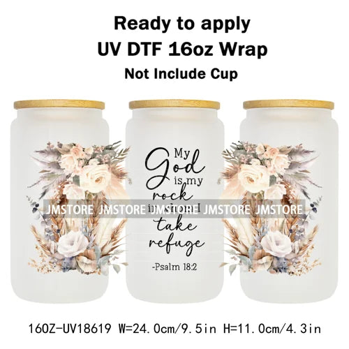 Floral Christian Jesus Bible Verse UV DTF Cup Wrap Ready To Apply Transfer Stickers Waterproof Wraps For 16OZ  Libbey Glass Can