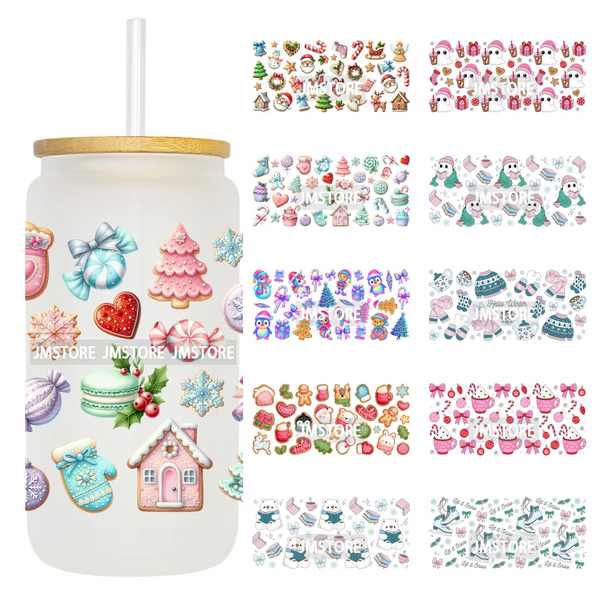 Coquette Christmas Spooky Ghosts UV DTF Cup Wrap Ready To Apply Transfer Stickers Custom 16OZ Tumbler Wraps For Libbey Glass Can