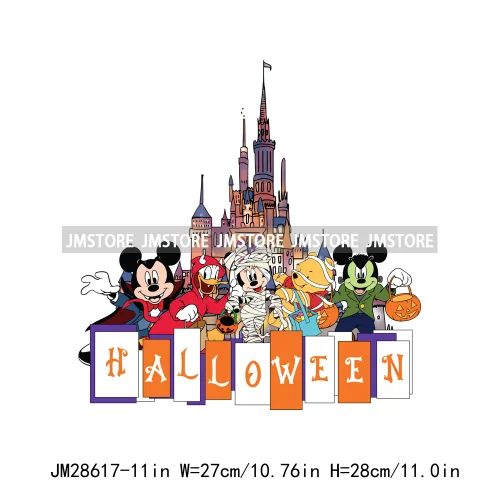 Happy Halloween Cartoon Animal Character Spooky Vibes Trick Or Treat Iron On DTF Transfer Stickers Ready To Press For Sweatshirt