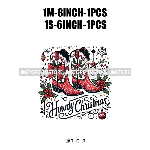 Funny Howdy Christmas Western Cowboy Highland Cow Gingerbread Boots Iron On DTF Transfers Stickers Ready To Press For T-shirts