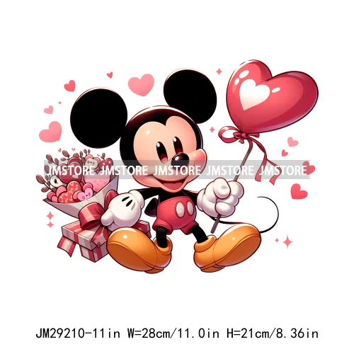 Happy Valentine's Day Cartoon Character Mouse Animal Cupid Love Heart DTF Iron On Transfers Stickers Ready To Press For T-shirts