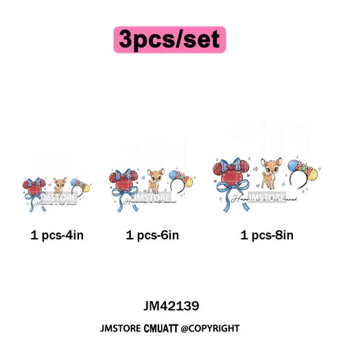 Colorful Mouse Headbands Cartoon Animal Princess Character Iron on DTF Washable Transfers Stickers Ready to Press for Clothes