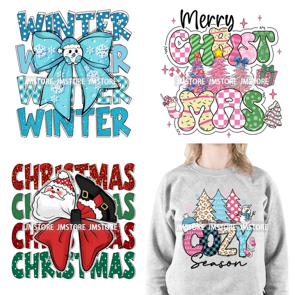 Funny Coquette Bow Merry Christmas Cozy Season Snow Winter Holiday Vibes Iron On DTF Transfer Stickers Ready To Press For Shirts