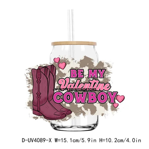 Love Cowboy Western Valentine Vibe 16OZ UV DTF Cup Wrap Transfers Stickers Custom Label DIY Waterproof Logo For Libbey Glass Can