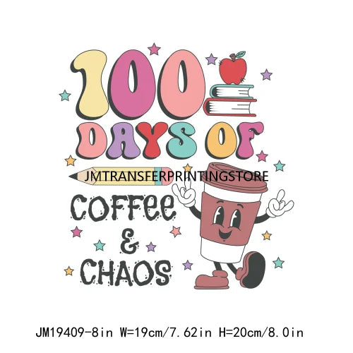 Happy 100th Days Of School Washable Printing Back To School Teach School Vibes Iron On DTF Transfer Stickers Decals For Clothing