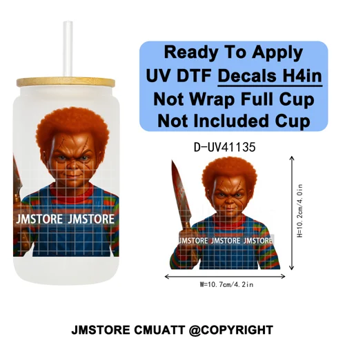 Black Horror Dad Halloween Spooky Daddy UV DTF Decals Ready To Apply Waterproof Transfer Stickers For 16OZ Libbey Glass Can Cups
