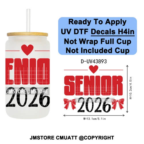 College Grad Class Of 2026 UV DTF Cup Decals Ready To Apply Transfer Stickers Durable Custom Labels For Libbey Glass Can Mugs