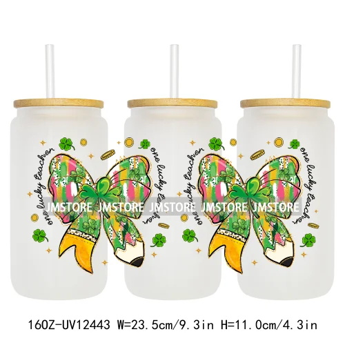 Lucky Coquette Bow Happy St Patrick's Day 16OZ UV DTF Cup Wrap Transfer Stickers Custom Waterproof Labels For Libbey Glass Can