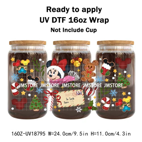 Cartoon Christmas Gingerbread Cookie 16OZ UV DTF Cup Wraps Ready To Apply Waterproof Transfer Stickers For Libbey Glass Can Mugs