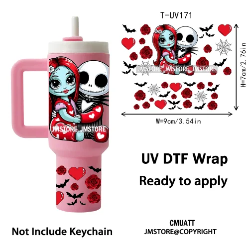 Spooky Cartoon Characters Valentines Horror UV DTF Wraps Ready To Apply Transfer Stickers Waterproof For Mini Tumbler Keychain