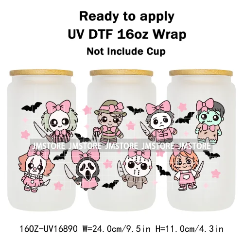 Cartoon Horror Halloween Nightmare UV DTF Wraps Transfer Sticker Selfadhesive Waterproof High Quality For 16OZ Libbey Glass Can