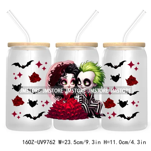 Halloween Double Trouble UV DTF Sticker For 16OZ Libbey Glass Cup Can Wrap Horror Princess Transfer Printing Custom Labels Logo