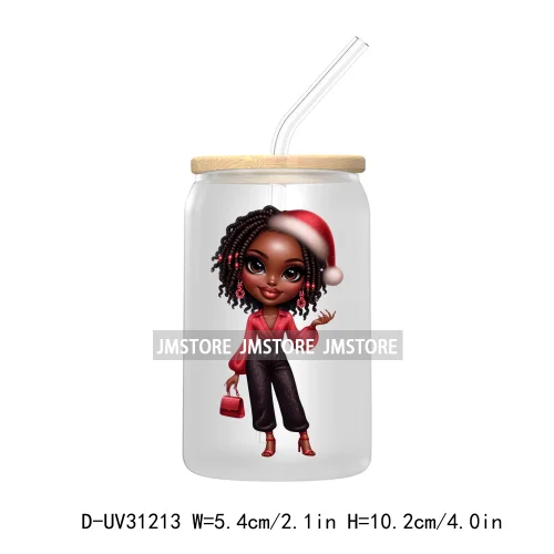 Afro Black Woman Christmas UV Sticker Decals For Libbey Cold Cups Mugs Tumbler Transfer Stickers Waterproof Labels Fashion Girls