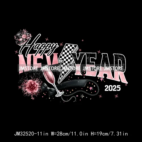 Pink Cheer New Year Eve 2025 Disco Ball Coquette Bow Christmas Party Iron On DTF Transfer ticker Ready To Press For Sweatshirt