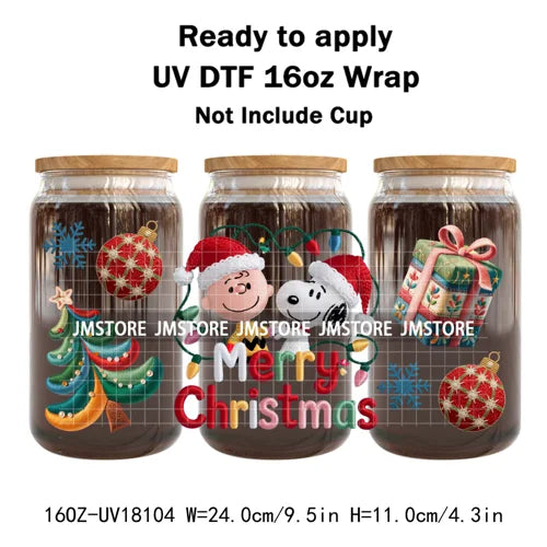 Christmas Cartoon Holiday Movie Friends UV DTF Cup Wrap Ready To Apply Transfer Stickers 16OZ Tumbler Wraps For Libbey Glass Can