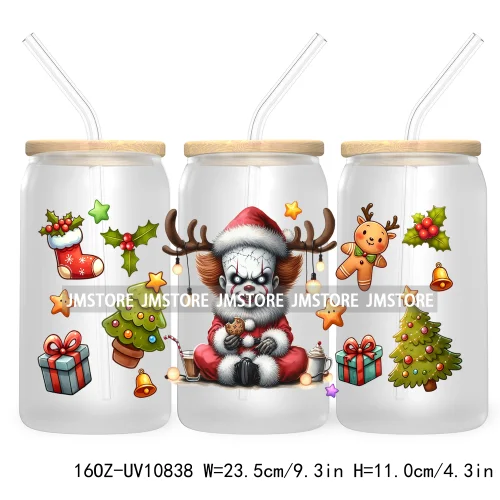 Christmas Movie Killer UV DTF Cup Wrap For Libbey Glass Can Transfer Stickers Waterproof Custom Labels Scary Horror Friends