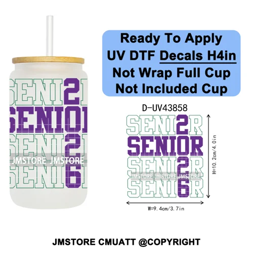 Graduation Crew 2026 Senior UV DTF Transfer Stickers Decals Ready To Apply Good Quality Prints For Libbey Cold Cup Mug Bottle