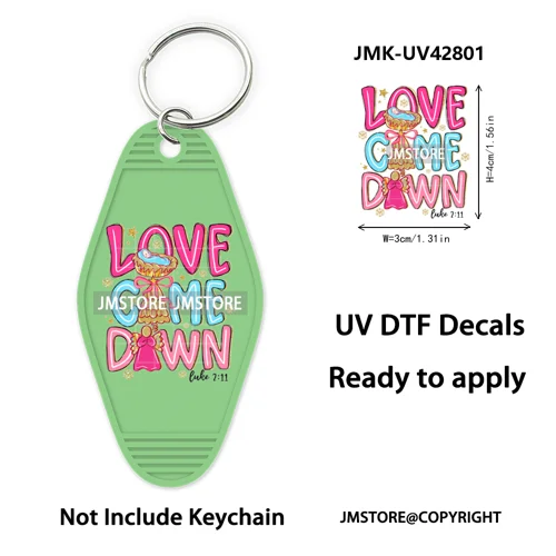 Holly Jolly Christmas Patchwork Santa UV DTF Motel Keychain Decal Ready To Ship Durable Transfer Stickers For Hotel Keychain