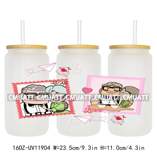 Cartoon Pink Sweet Happy Valentine‘s Day Kids Love Characters UV DTF Stickers Cup Wraps Logos For 16OZ Libbey Glass Can