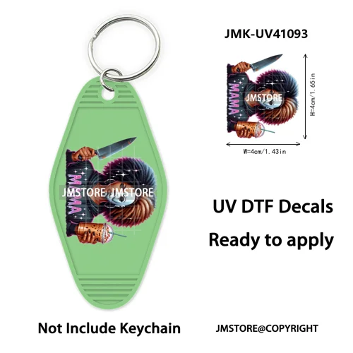 Black Horror Mama Skull Skeleton Ghosts UV DTF Motel Keychain Wraps Ready To Apply Waterproof High Quality Hotel Keychain Decals