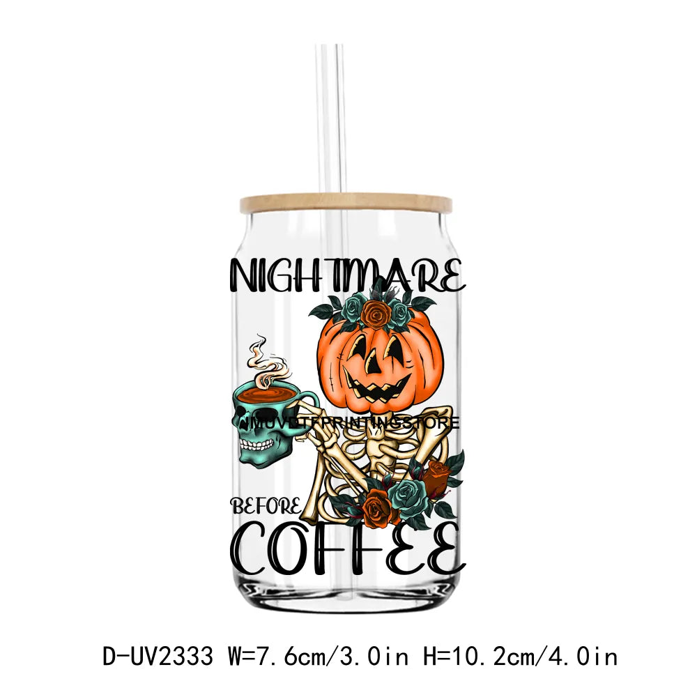 Skull Nightmare Before Coffee UV DTF Transfers Stickers Decals For Libbey Cold Cups Mugs Tumbler Waterproof DIY Craft