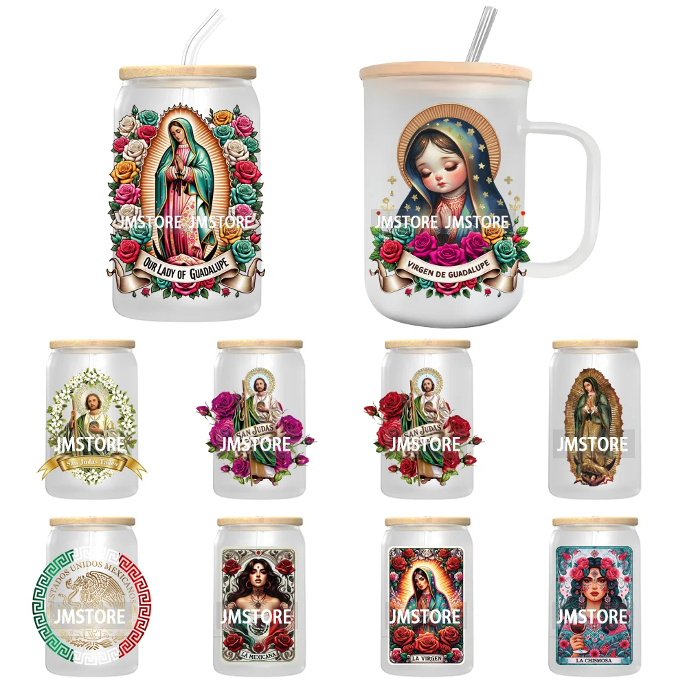 San Judas Tadeo Roses Praying Hands Mexican Woman UV Sticker Decals For Libbey Cold Cup Mug Tumbler Transfer Stickers Waterproof