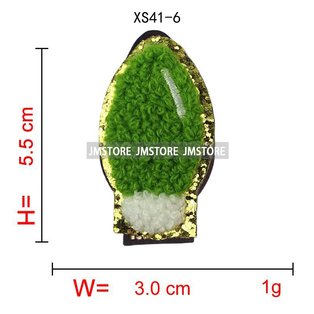 Sequin Christmas Light Bulbs Beads Decorate Holiday Vibes Chenille Applique Iron on Heat Press Patches for Sweatshirt Bags