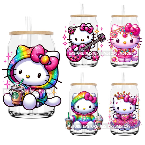 Bling Cartoon Hello Cat Pink Diamonds UV DTF Transfer Stickers Decals For Libbey Cold Cups Mugs Tumbler Waterproof DIY Craft