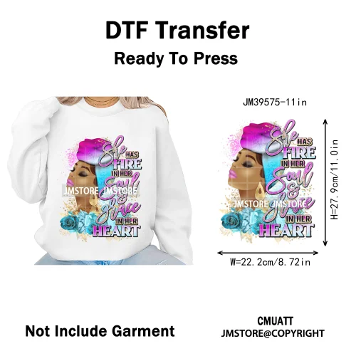 Fashion Afro Girls Pray Christian Black Boss Lady Printing Iron on DTF Washable Transfers Stickers Ready to Press for Clothes