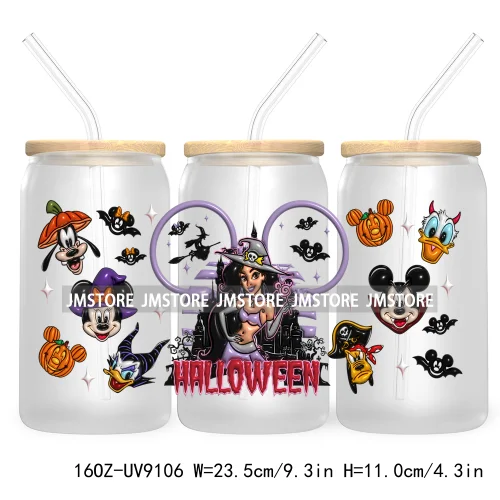 3D Halloween Princess UV DTF Sticker For 16OZ Libbey Glass Cup Can Wrap Transfer Stickers Custom Labels DIY Logo Bats Pumpkin