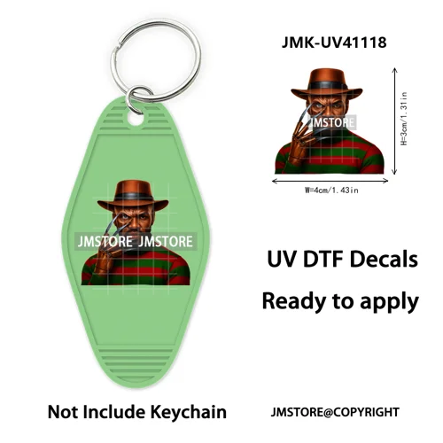 Black Dad Halloween Horror Villain UV DTF Motel Keychain Decal Ready To Ship Durable Transfer Stickers Prints For Hotel Keychain