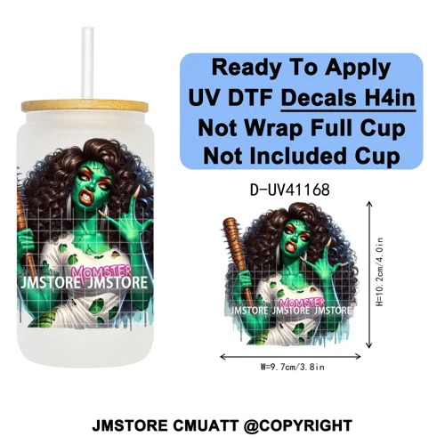 Bad Mama Killers Mom Halloween UV DTF Decals Ready To Apply Waterproof Transfer Stickers DIY Crafts For 16OZ Libbey Glass Can