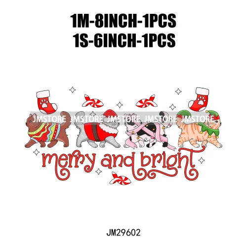 Merry And Bright Howdy Christmas Floral Santa Coquette Bow Tree Book Love Iron On DTF Heat Press Transfer Stickers For Clothes