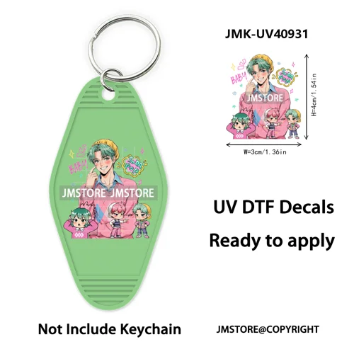Kpop Demon Inspired Movie Character UV DTF Motel Keychain Decal Ready To Ship Durable Transfer Stickers Print For Hotel Keychain