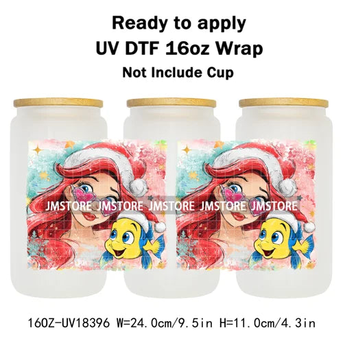 Brushstroke Christmas Glitter Princess UV DTF Cup Wrap Ready To Apply Transfer Stickers 16OZ Tumbler Wraps For Libbey Glass Can
