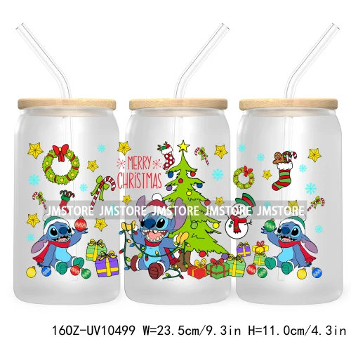 Merry Christmas Mouse UV DTF Sticker For 16OZ Libbey Glass Cup Can Wrap Transfer Stickers Custom Labels Xmas Cartoon Characters