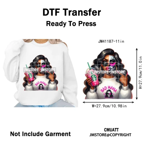 Horror Halloween Character Afro Coffee Killer Bad Mama Club Iron on Washable DTF Transfers Stickers Ready to Press for Clothing
