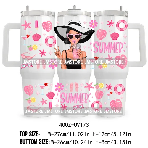 40OZ Tumbler Wrap Summer Lady Coffee UV DTF Cup Wraps Transfer Stickers Custom Label Durable Waterproof Logo Floral Flowers Girl