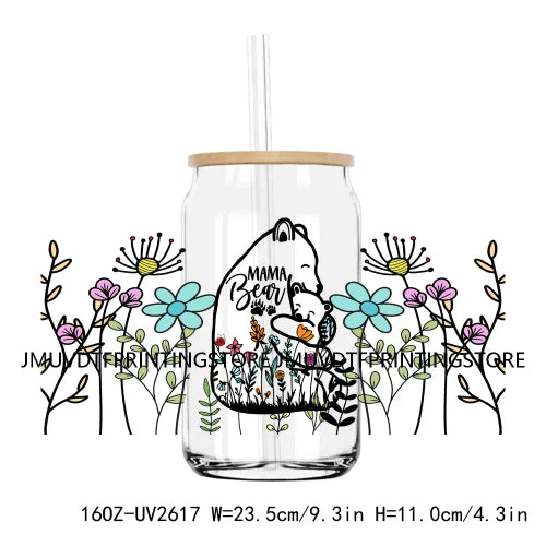 Best Mama With Flowers Mother's Day UV DTF Sticker For 16OZ Libbey Glass Cup Can Mom Wrap Transfer Sticker Custom Label DIY Logo