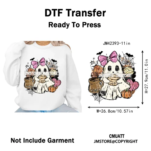 Ghost Coquette Spanish Halloween Pan Dulce Conchas And Cucuy Iron on DTF Washable Transfers Stickers Ready to Press for Textiles