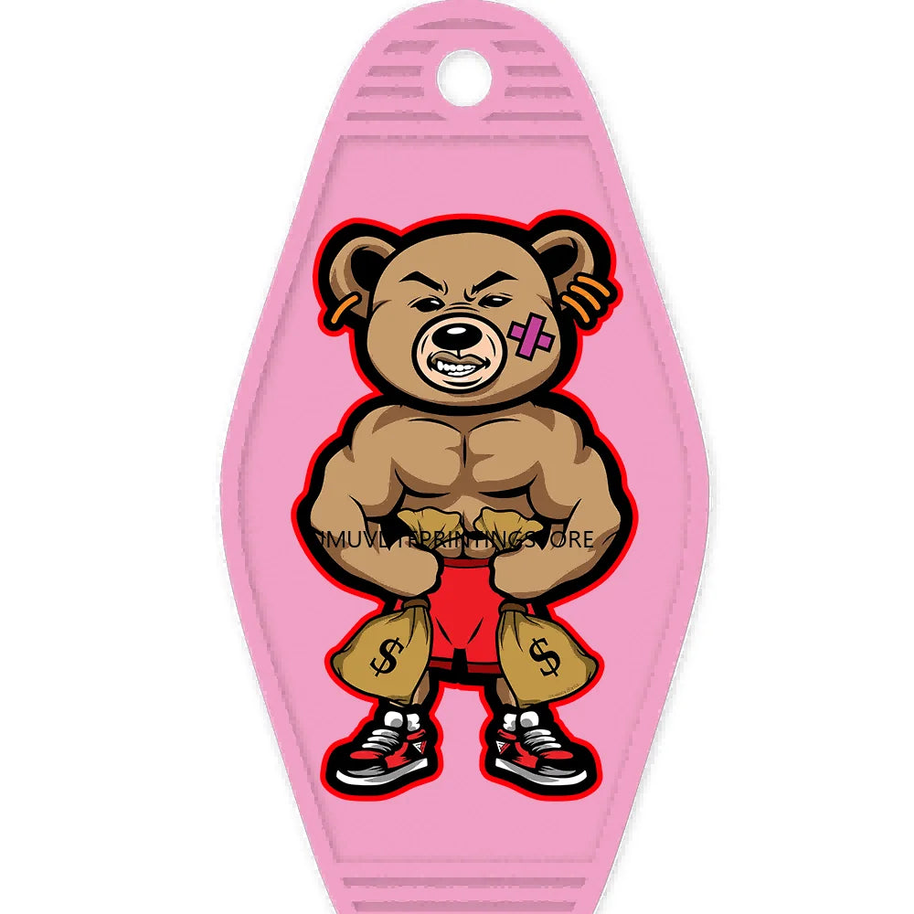 Self Made Bears High Quality WaterProof UV DTF Sticker For Motel Hotel Keychain Heartless Teddy Bear King Broken Heart