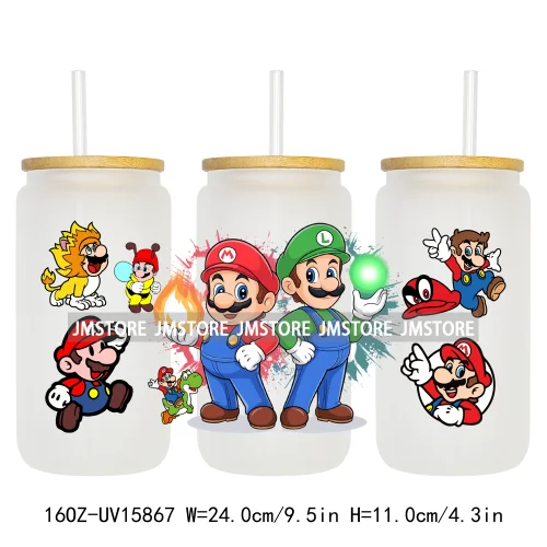 Retro Game Super Hero Princess UV DTF Cup Wraps Ready To Apply Waterproof Transfer Stickers For 16OZ Libbey Glass Can Tumbler