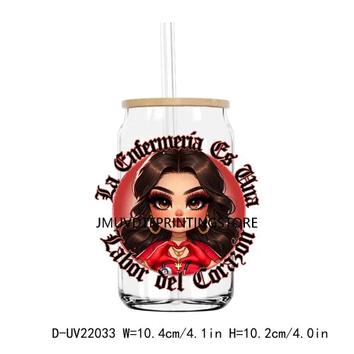 Chibi Mexican Latina Nurse Healthcare UV DTF Transfers Stickers Decals For Libbey Cold Cups Mugs Tumbler Waterproof DIY Craft