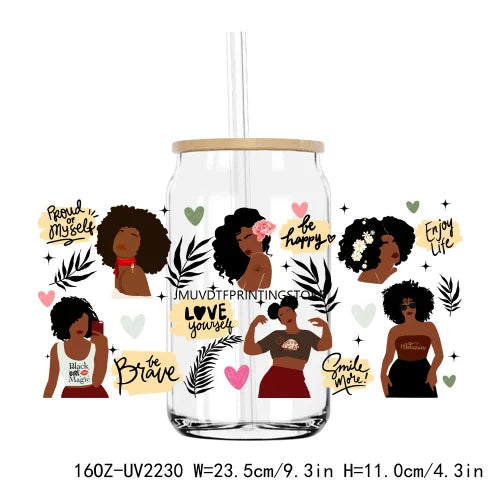 Afro Girl Woman Affirmations 16OZ UV DTF Cup Wrap Transfers Stickers Custom Labels DIY Waterproof Logo For Libbey Glass Can