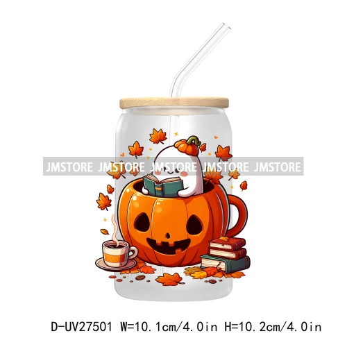 Cute Ghost Stay Spooky Halloween Pumpkin UV DTF Transfer Stickers Decals For Libbey Cold Cups Mugs Tumbler Waterproof Craft Boo